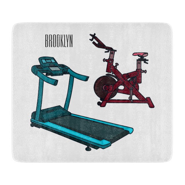 Treadmill & spinning bike cartoon illustration cutting board (Front)