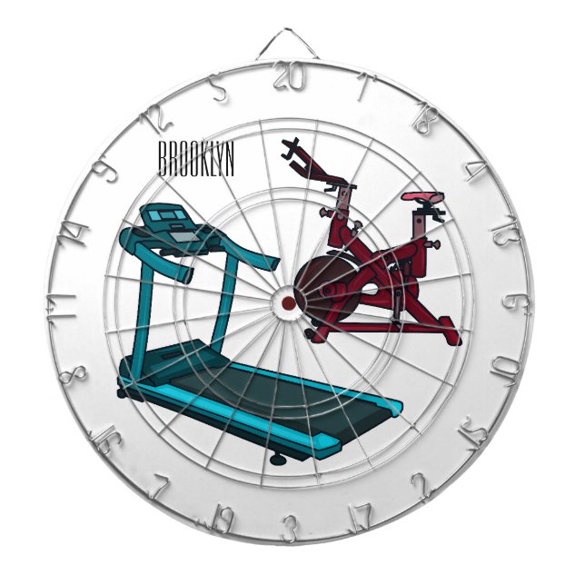 Treadmill & spinning bike cartoon illustration dartboard (Front)