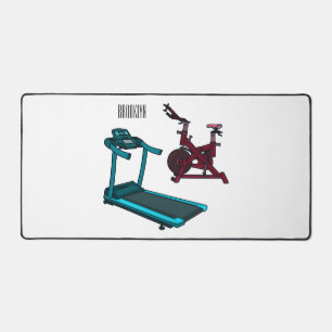 Treadmill & spinning bike cartoon illustration desk mat