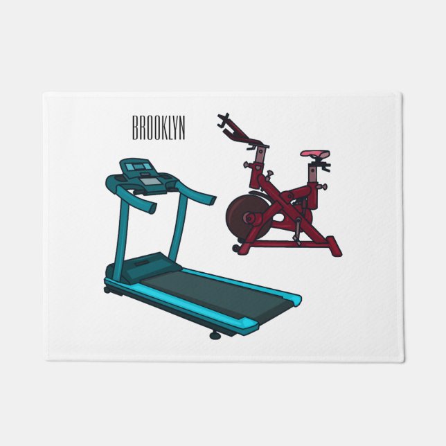 Treadmill & spinning bike cartoon illustration doormat (Front)