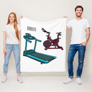 Treadmill & spinning bike cartoon illustration fleece blanket