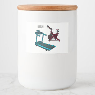 Treadmill & spinning bike cartoon illustration food label