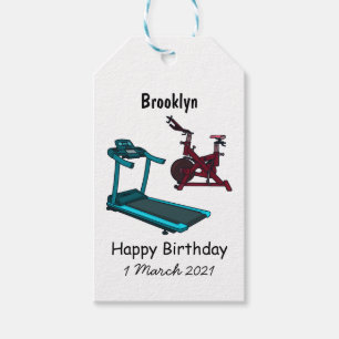 Treadmill & spinning bike cartoon illustration gift tags