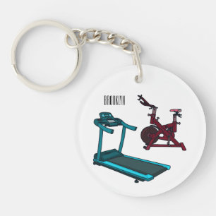Treadmill & spinning bike cartoon illustration key ring
