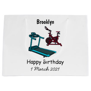 Treadmill & spinning bike cartoon illustration large gift bag