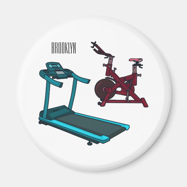 Treadmill & spinning bike cartoon illustration magnet (Front)