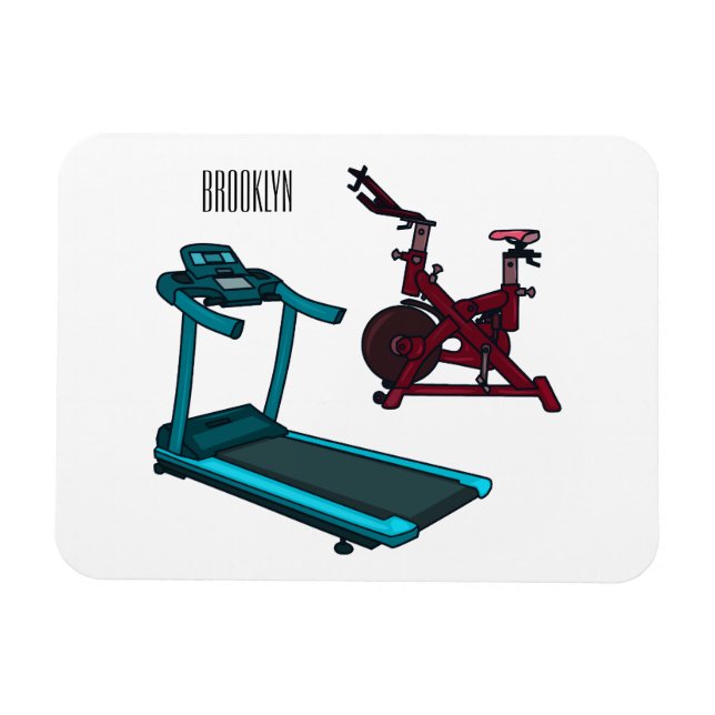 Treadmill & spinning bike cartoon illustration magnet (Horizontal)