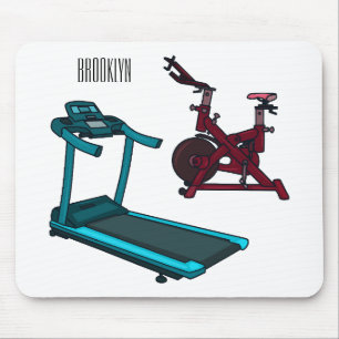 Treadmill & spinning bike cartoon illustration mouse mat