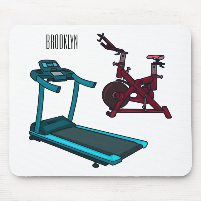 Treadmill & spinning bike cartoon illustration mouse mat (Front)