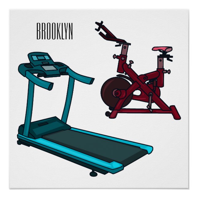 Treadmill & spinning bike cartoon illustration poster (Front)