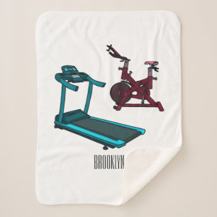 Treadmill & spinning bike cartoon illustration sherpa blanket