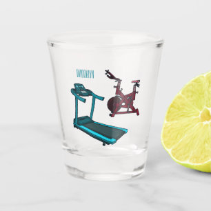 Treadmill & spinning bike cartoon illustration shot glass