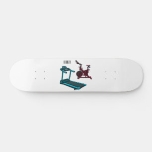 Treadmill & spinning bike cartoon illustration skateboard