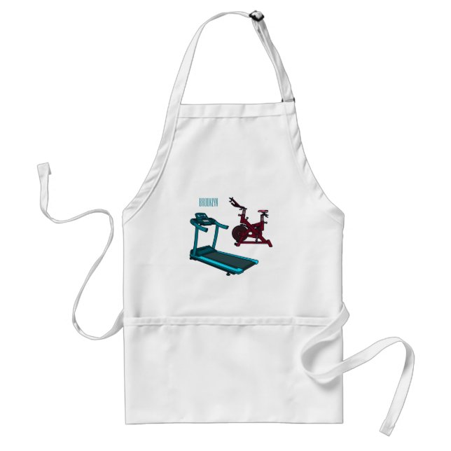 Treadmill & spinning bike cartoon illustration standard apron (Front)