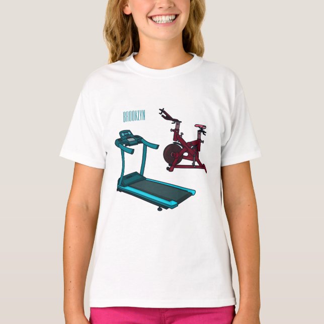 Treadmill & spinning bike cartoon illustration T-Shirt (Front)
