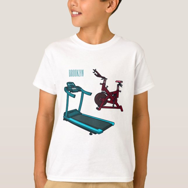 Treadmill & spinning bike cartoon illustration T-Shirt (Front)