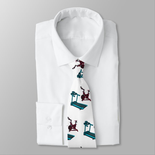 Treadmill & spinning bike cartoon illustration tie (Tied)