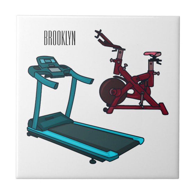 Treadmill & spinning bike cartoon illustration tile (Front)