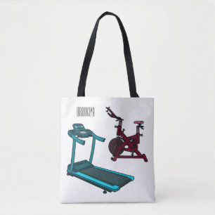 Treadmill & spinning bike cartoon illustration tote bag