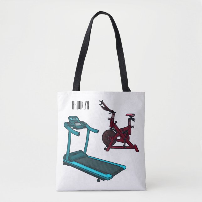 Treadmill & spinning bike cartoon illustration tote bag (Front)