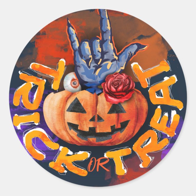Treak or Treat Scary Halloween Pumpkin Classic Round Sticker (Front)