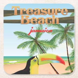 Treasure Beach  Jamaica travel poster Square Paper Coaster