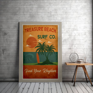Treasure Beach Surf Co. – Vintage Caribbean Coasta Poster