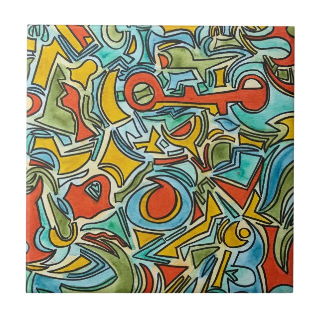 Treasure Chest-Bold Colourful Watercolor Art Tile (Front)