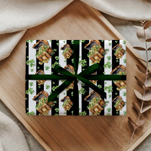 Treasure Chest Elegant Vintage Black Striped  Wrapping Paper