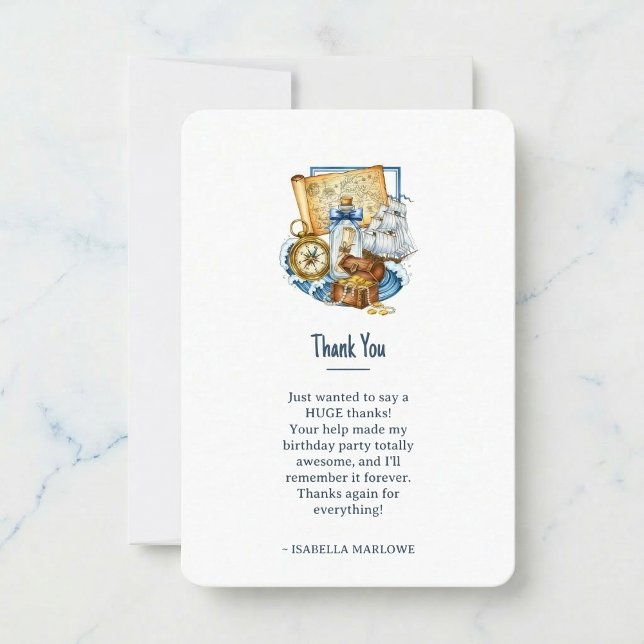 Treasure Chest Map Boat Birthday  Thank You Card (Navigate your gratitude with ease.)