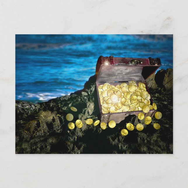 Treasure Chest of Gold on the Rocks Postcard (Front)