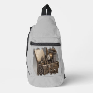 Treasure chest with gears sling bag