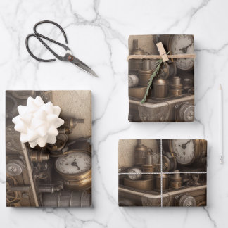 Treasure chest with gears wrapping paper sheet