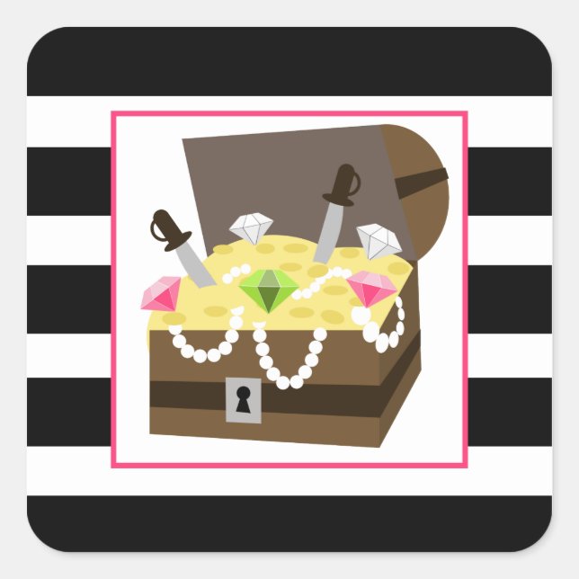 Treasure Chest With Pink Jewels Square Sticker (Front)