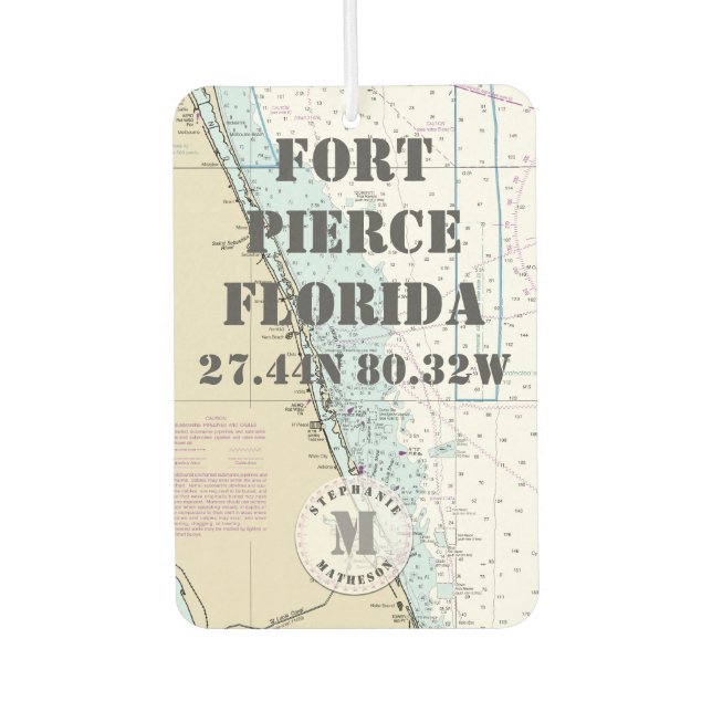 Treasure Coast Florida Nautical Chart Monogram Car Air Freshener (Front)