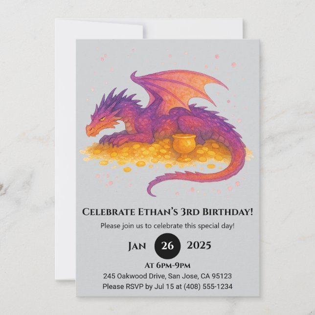 Treasure Guard Dragon Birthday Invitation (Front)