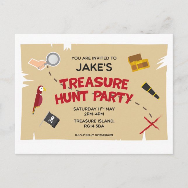 Treasure Hunt Birthday Party Invitation Postcard (Front)
