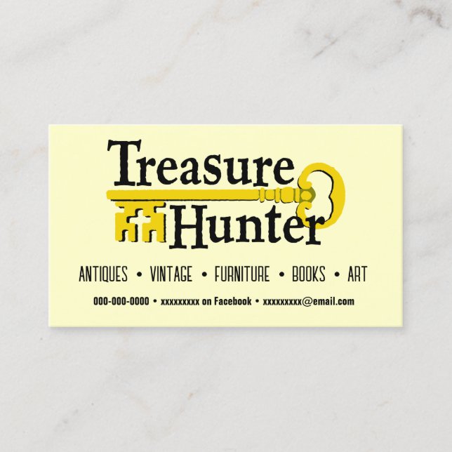 Treasure Hunter gold key vintage antiques  Business Card (Front)
