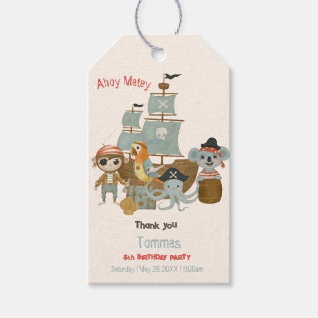 Treasure Hunters Pirate Birthday Gift Tags (Front)