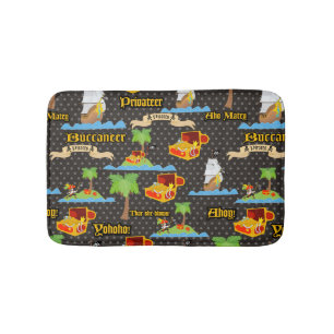 Treasure Island Palm Tree Pirate Flag Raiding Bath Mat