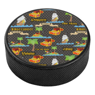 Treasure Island Palm Tree Pirate Flag Raiding Hockey Puck