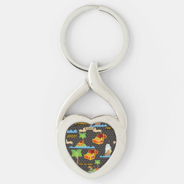 Treasure Island Palm Tree Pirate Flag Raiding Key Ring (Front)