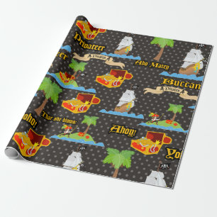 Treasure Island Palm Tree Pirate Flag Raiding Wrapping Paper