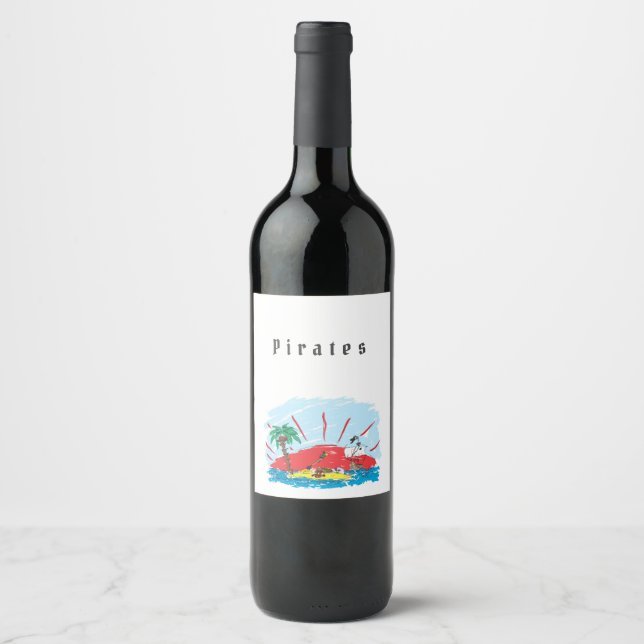Treasure Island Pirate Ship Wine Label – Nautical  (Front)