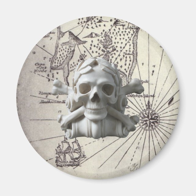 Treasure Island Skull & Bones Pirate Fridge Magnet (Front)
