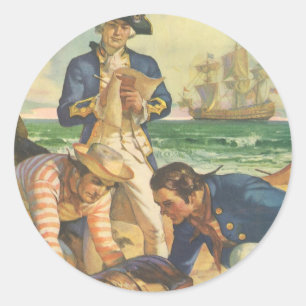 Treasure Island, Vintage Fairy Tale Pirates Classic Round Sticker