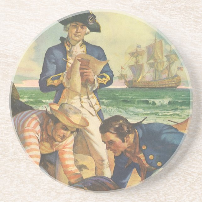 Treasure Island, Vintage Fairy Tale Pirates Coaster (Front)