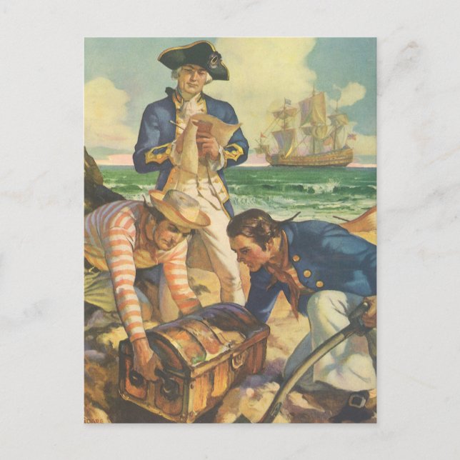 Treasure Island, Vintage Fairy Tale Pirates Postcard (Front)