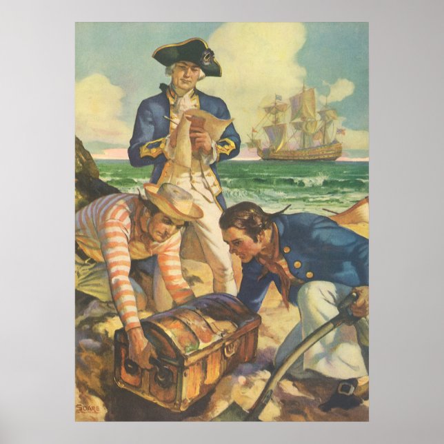 Treasure Island, Vintage Fairy Tale Pirates Poster (Front)