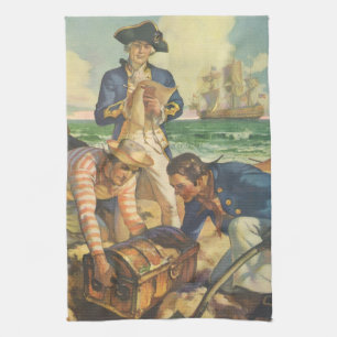 Treasure Island, Vintage Fairy Tale Pirates Tea Towel